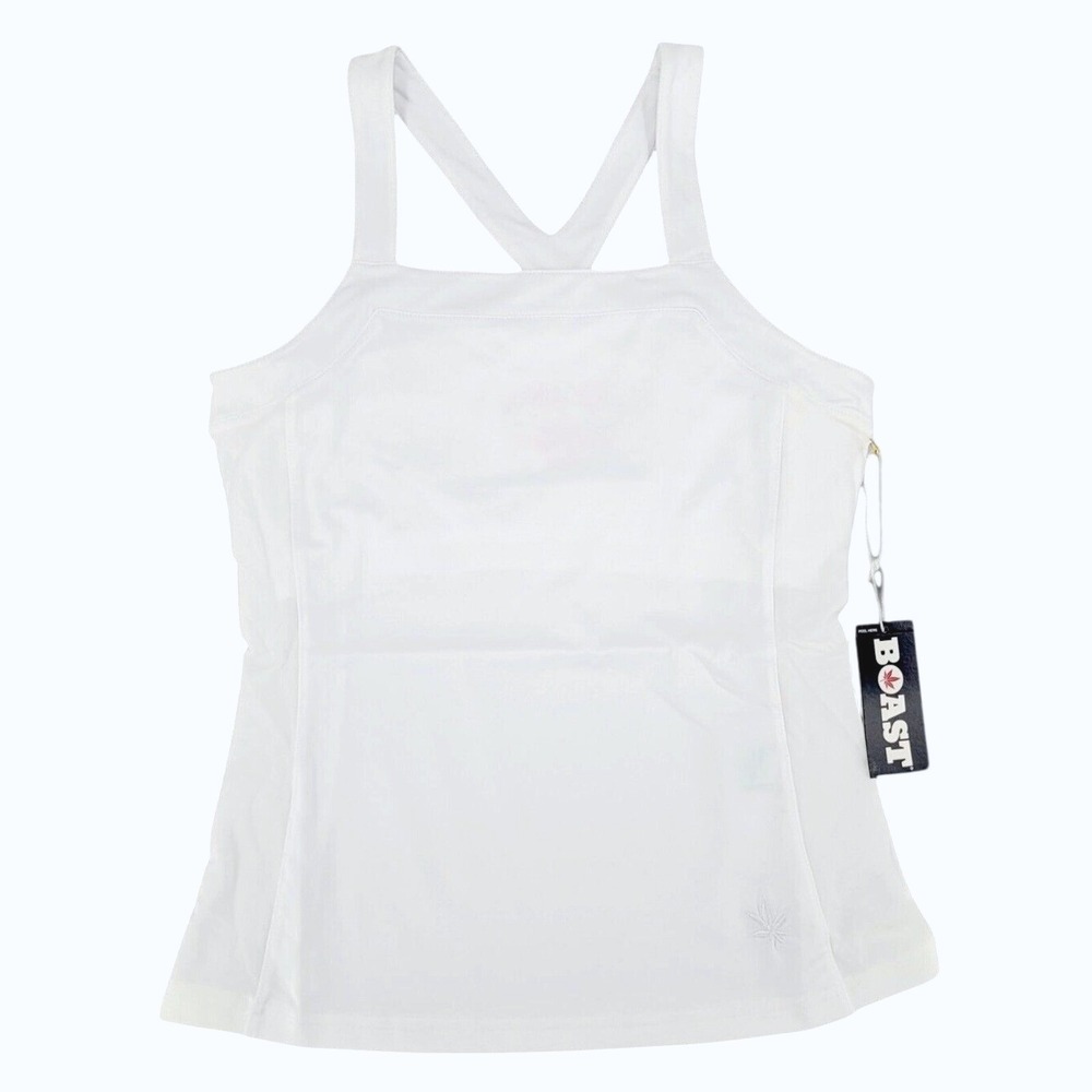 Boast Womens XS Racerback Tennis Tank Built In‎ Bra White Athletic NWT